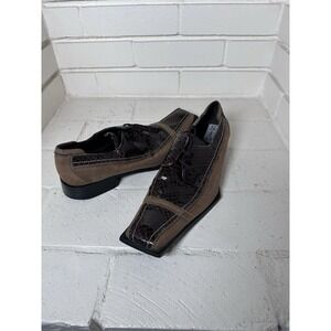 SIO Brown Two Tone Reptile Print Shoes Square Toe Oxford Size 10 P6096BRW